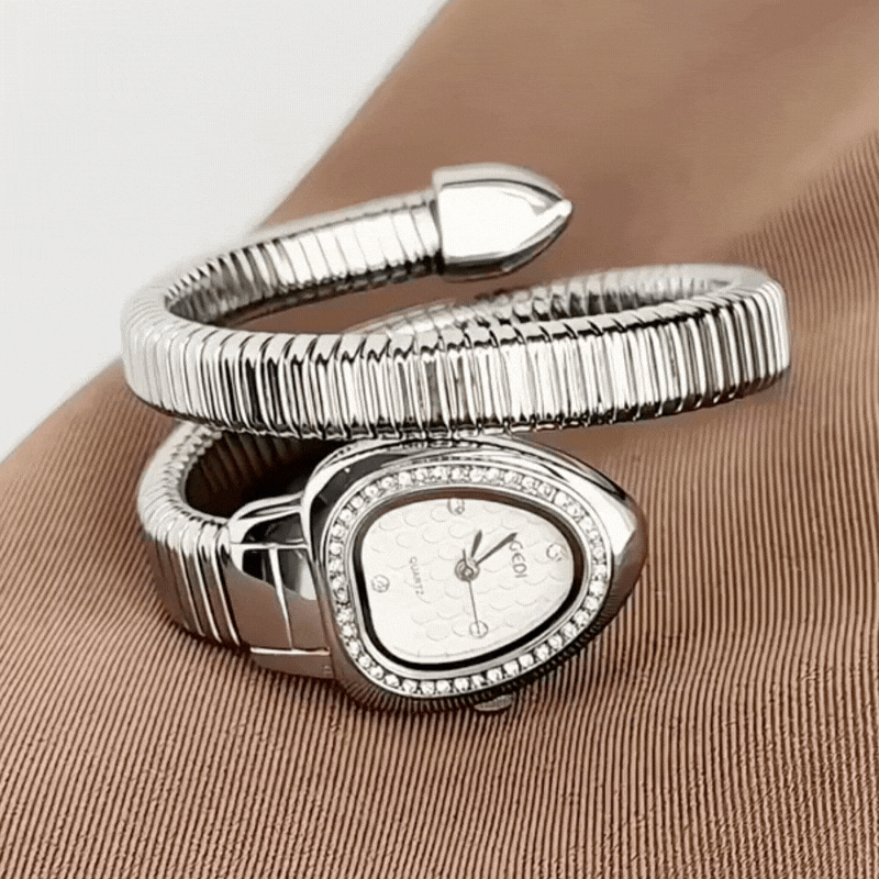 snake bracelet watch silver diamond accent