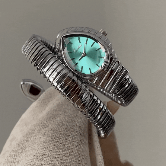 snake inspired blue dial watch