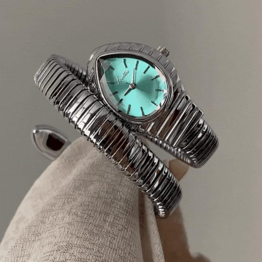 snake inspired blue dial watch