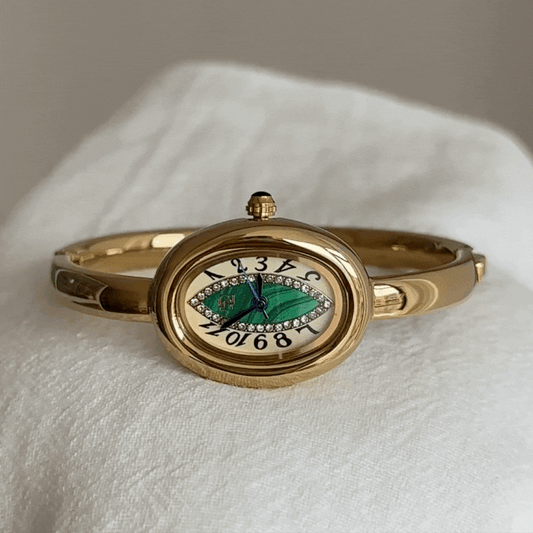 gold bangle watch green dial women