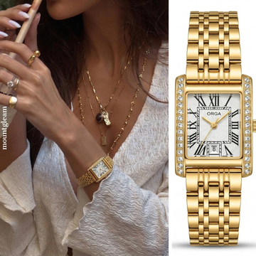 elegant gold rectangle watch for women styled on wrist